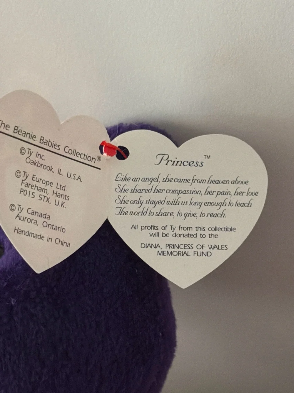 RARE Ty Beanie Babies Princess Purple Bear Plush w/ Heart Tag 1997 Vintage